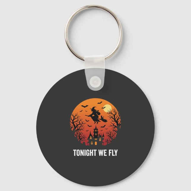 Halloween Witch Flying Night Graphic Design_1 Key Ring (Front)