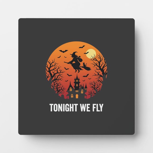 Halloween Witch Flying Night Graphic Design_1 Plaque (Front)