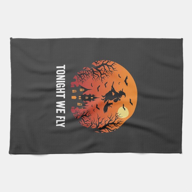 Halloween Witch Flying Night Graphic Design_1 Tea Towel (Horizontal)
