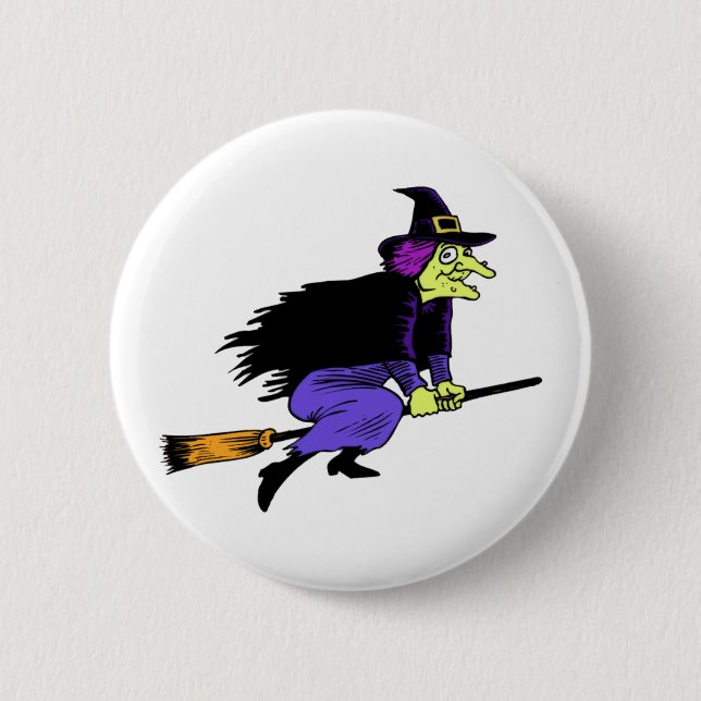 Halloween Witch Flying On A Broomstick 6 Cm Round Badge (Front)
