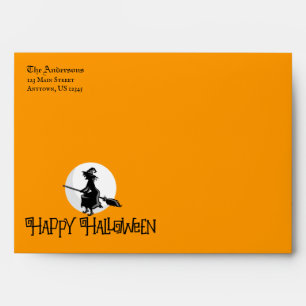 Halloween Witch Flying On Broom Envelopes
