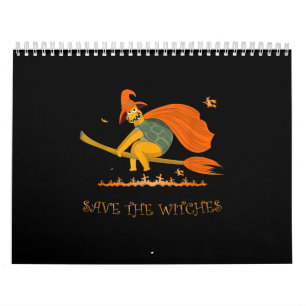 Halloween Witch Flying Turtle Broom Salem Calendar