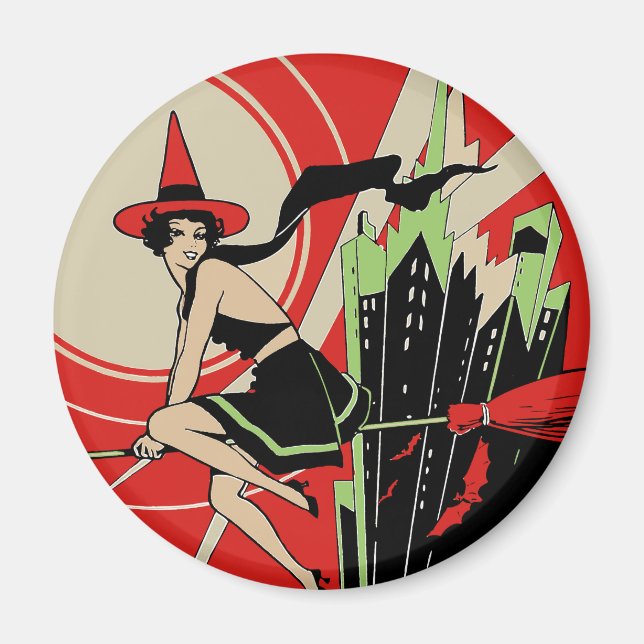 Halloween Witch Flying (vintage) Magnet (Front)