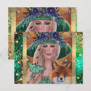 Halloween witch fox art by Renee Lavoie Postcard