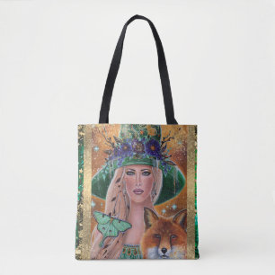 Halloween witch fox art by Renee Lavoie Tote Bag