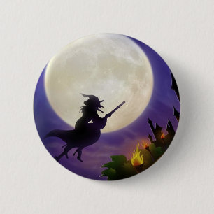 Halloween Witch Full Moon 6 Cm Round Badge