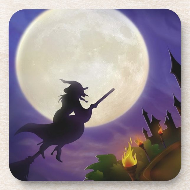 Halloween Witch Full Moon Coaster (Front)