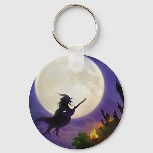 Halloween Witch Full Moon Key Ring (Front)