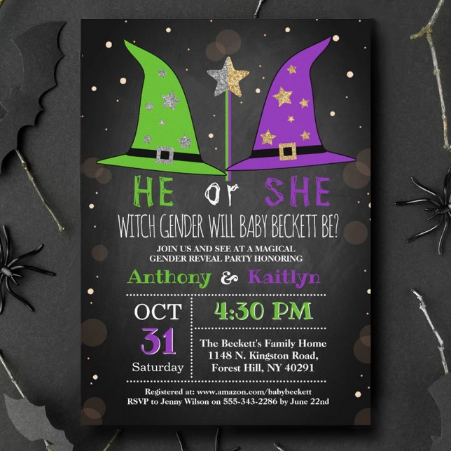 Halloween Witch Gender Reveal Party Invitation (Creator Uploaded)