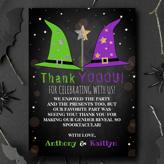 Halloween Witch Gender Reveal Party Thank You Card (Creator Uploaded)