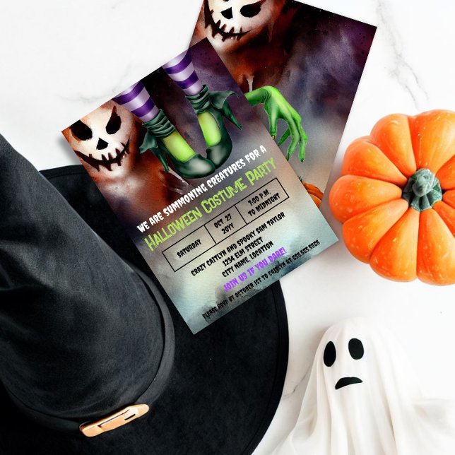 Halloween Witch Ghost Costume Party Invitation (Boos and wicked witch Halloween party invitation.)