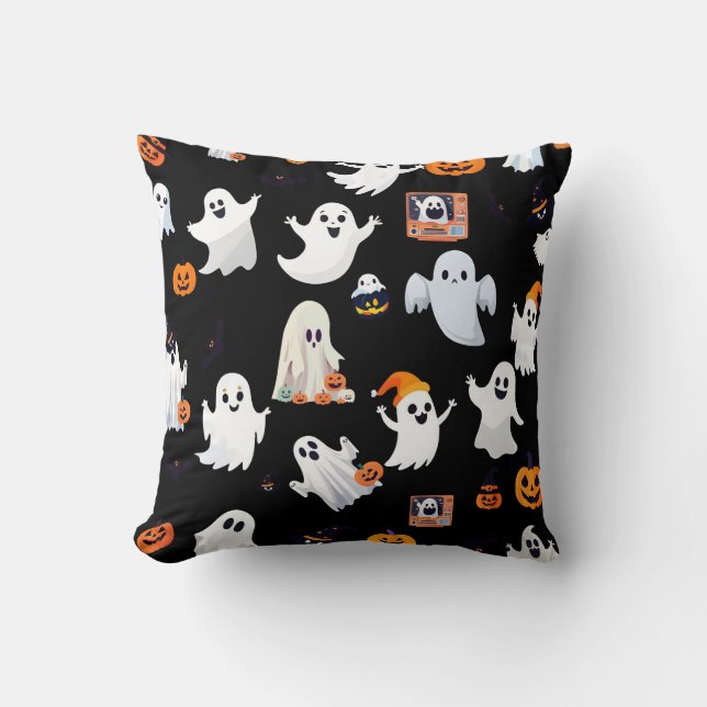 Halloween Witch Ghost Pattern Throw Pillow (Front)