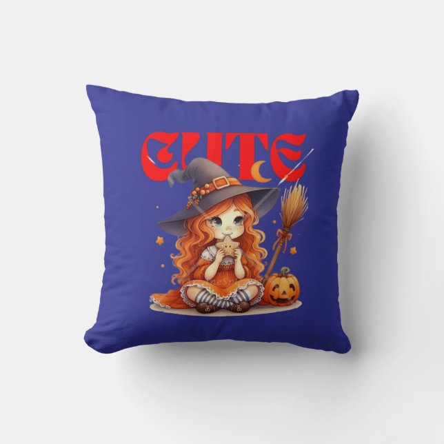 Halloween Witch Girl Throw Pillow (Front)
