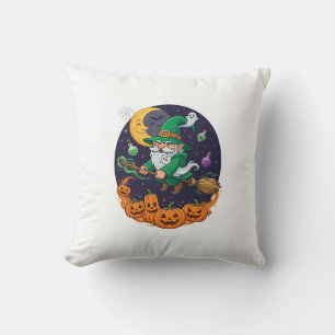 Halloween Witch Gnome Broomstick Pumpkins Moon Cushion