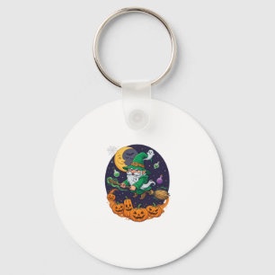 Halloween Witch Gnome Broomstick Pumpkins Moon Key Ring