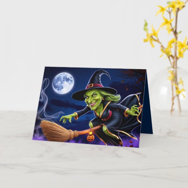 Halloween/Witch Greeting Card (Yellow Flower)