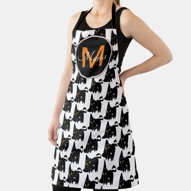Halloween Witch Hat and Black Cat Monogram Apron (Insitu)