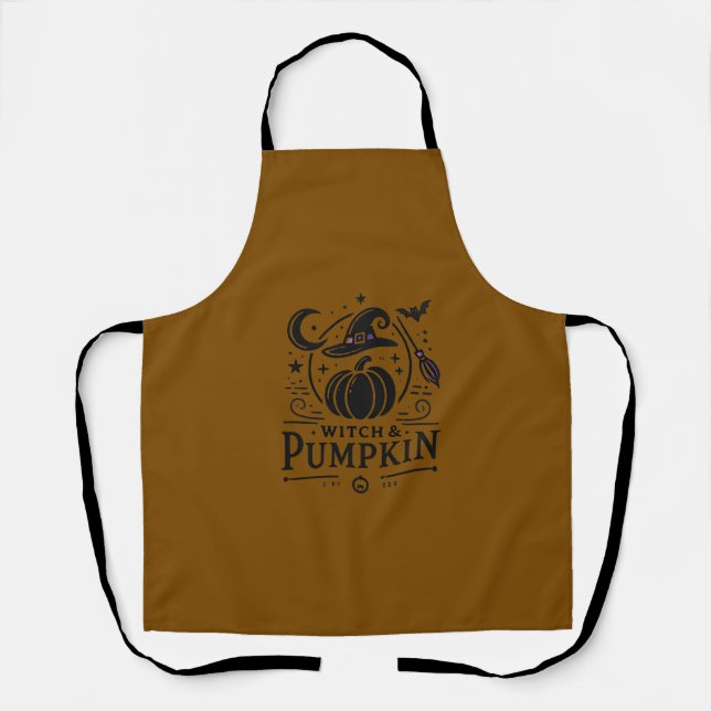 Halloween Witch Hat and Pumpkin Design Magic Art Apron (Front)
