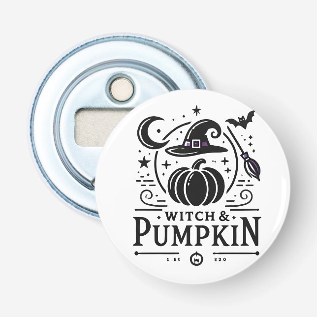 Halloween Witch Hat and Pumpkin Design Magic Art Bottle Opener (Front)