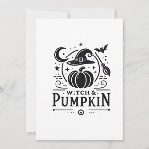 Halloween Witch Hat and Pumpkin Design Magic Art Holiday Card