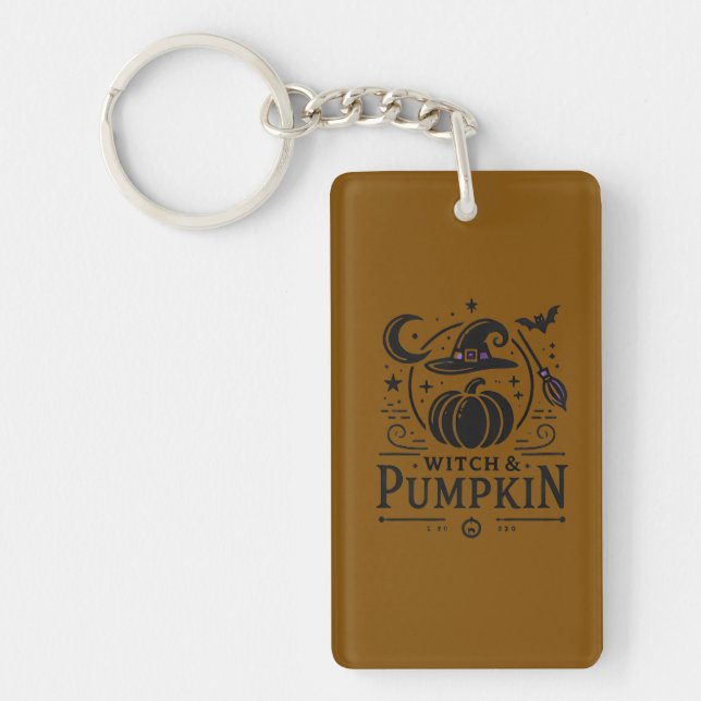 Halloween Witch Hat and Pumpkin Design Magic Art Key Ring (Front)
