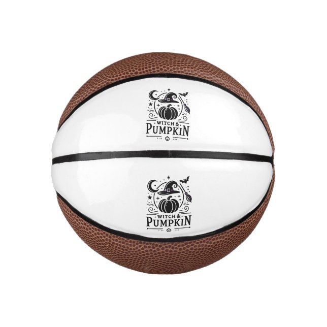 Halloween Witch Hat and Pumpkin Design Magic Art Mini Basketball (Front)