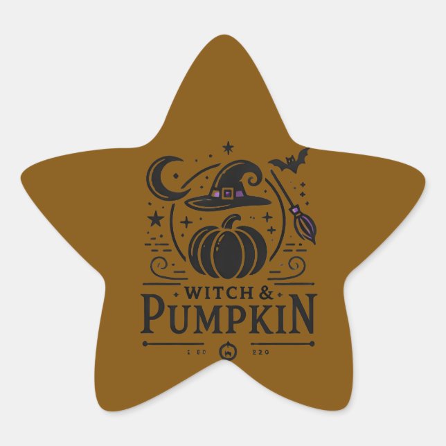Halloween Witch Hat and Pumpkin Design Magic Art Star Sticker (Front)