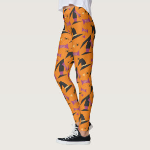 Halloween Witch Hat Candy Spider Orange Purple Leggings