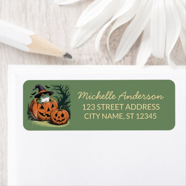  halloween witch hat Frog Pumpkin Return Address (Insitu)