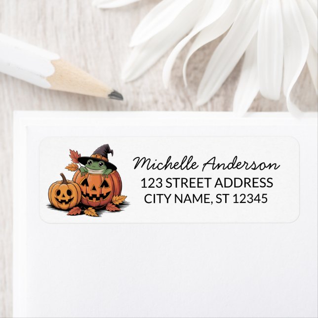  halloween witch hat Frog Pumpkin Return Address (Insitu)