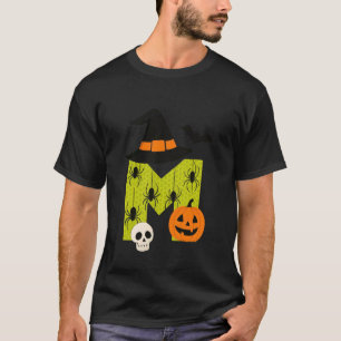 Halloween Witch Hat Letter M Spooky Skull T-Shirt