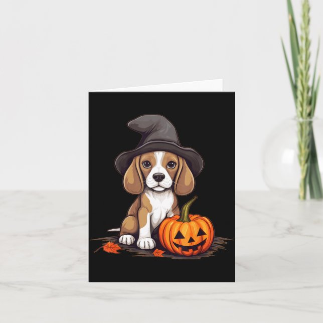 Halloween Witch Hat Pumpkin Dog Beagle Card (Front)