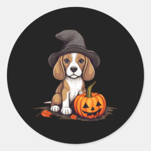 Halloween Witch Hat Pumpkin Dog Beagle Classic Round Sticker