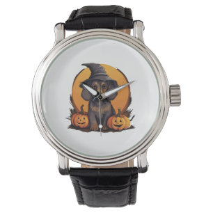 Halloween Witch Hat Pumpkin Dog Dachshund Watch