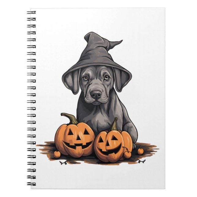 Halloween Witch Hat Pumpkin Dog Great Dane Notebook (Front)