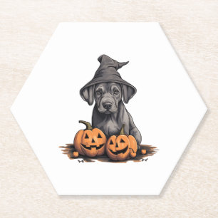 Halloween Witch Hat Pumpkin Dog Great Dane Paper Coaster