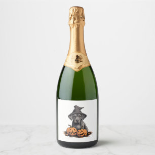 Halloween Witch Hat Pumpkin Dog Great Dane Sparkling Wine Label