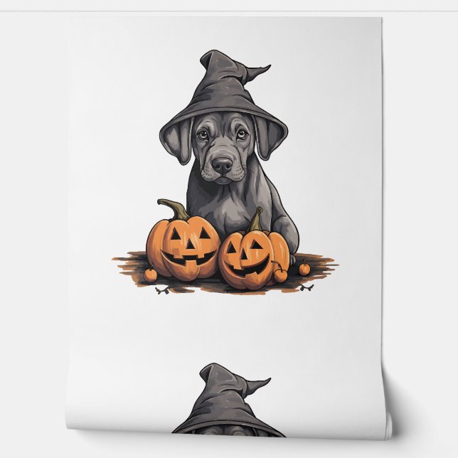 Halloween Witch Hat Pumpkin Dog Great Dane Wallpaper (Unrolling)