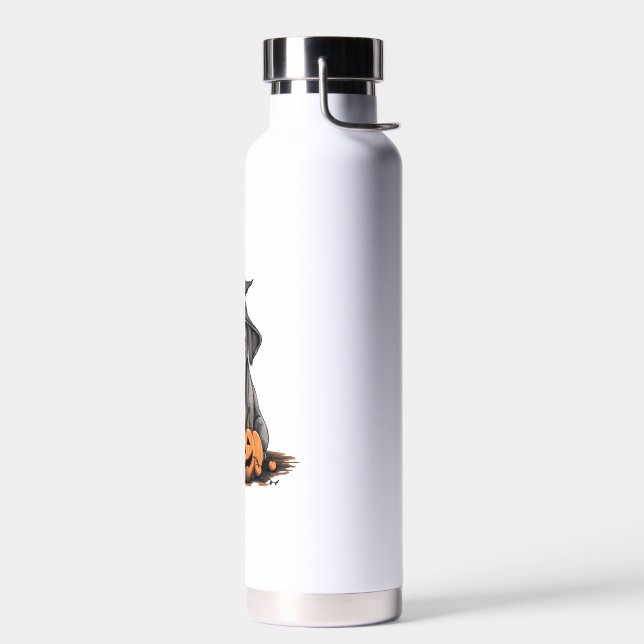 Halloween Witch Hat Pumpkin Dog Great Dane Water Bottle (Left)