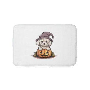 Halloween Witch Hat Pumpkin Dog Maltese Bath Mat