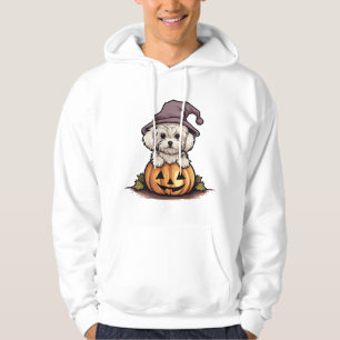 Halloween Witch Hat Pumpkin Dog Maltese Hoodie