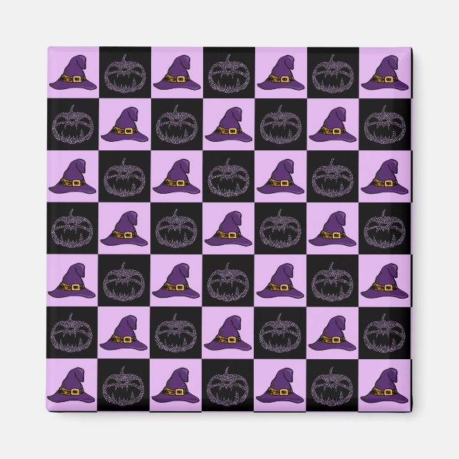 Halloween Witch Hat Pumpkin Face Spooky Pattern Magnet (Front)