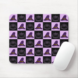 Halloween Witch Hat Pumpkin Face Spooky Pattern Mouse Pad