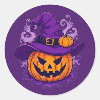 Halloween Witch Hat Pumpkin Jack-O'-Lantern Sticke Classic Round Sticker