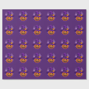 Halloween Witch Hat Pumpkin Jack-O'-Lantern Sticke Wrapping Paper