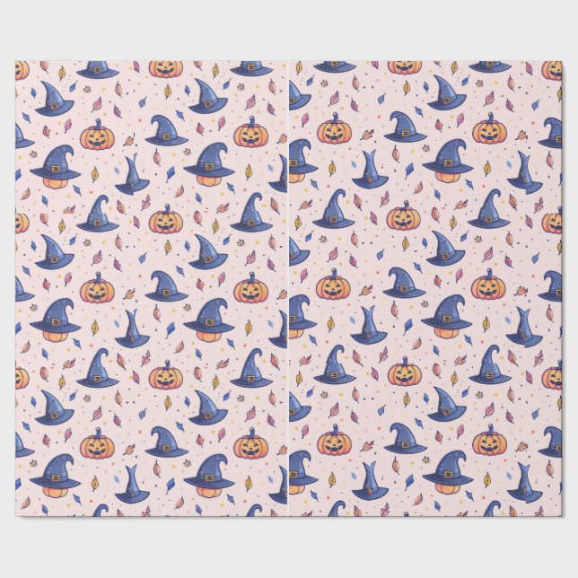 Halloween Witch Hat Pumpkin Wrapping Paper (Seam)