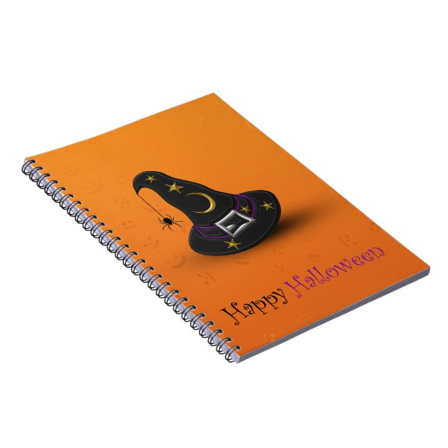 Halloween Witch Hat with Spider Spiral Notebook (Right Side)