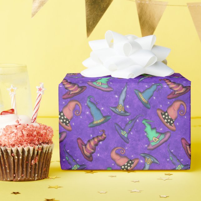 Halloween Witch Hats on Purple  Wrapping Paper (Birthday Party)