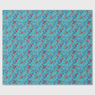 Halloween Witch Hats on Turquoise Blue Wrapping Paper