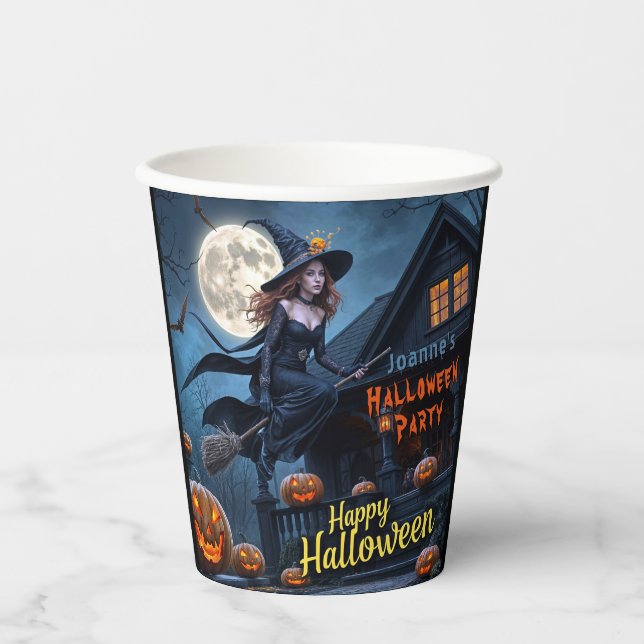 Halloween Witch Haunted House Pumpkins Fullmoon Paper Cups (Front)